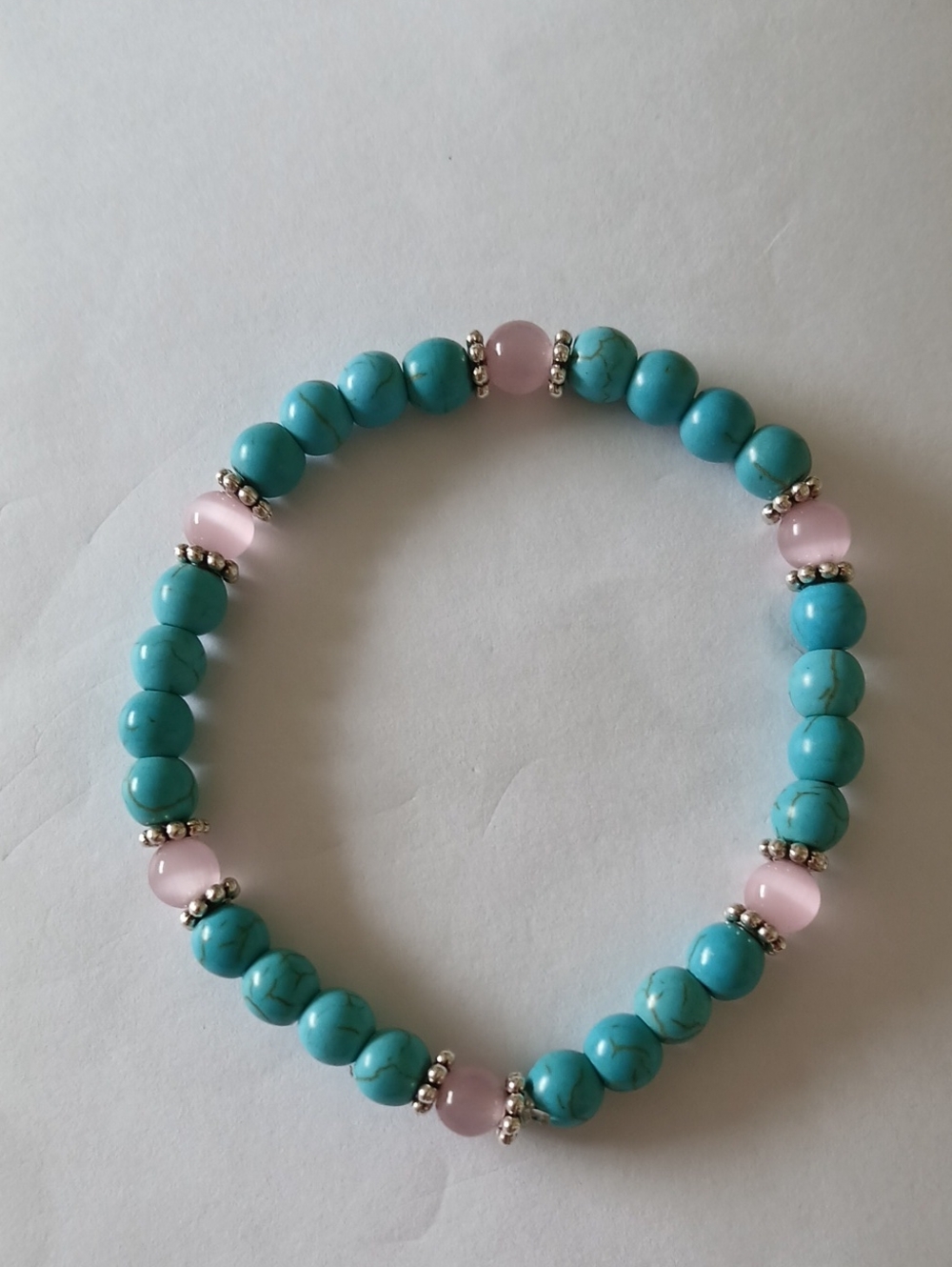 Turquoise and Pink Cats Eye GlassBeaded Bracelet - Women Jewelry